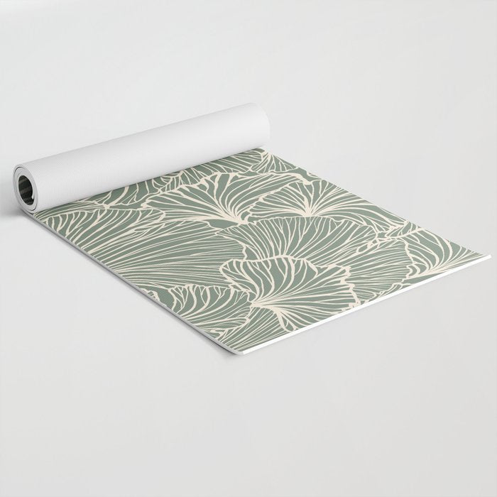 Decorative Nature Pattern, Sage Green and Ivory, Floral Prints Yoga Mat Gallery Image 2