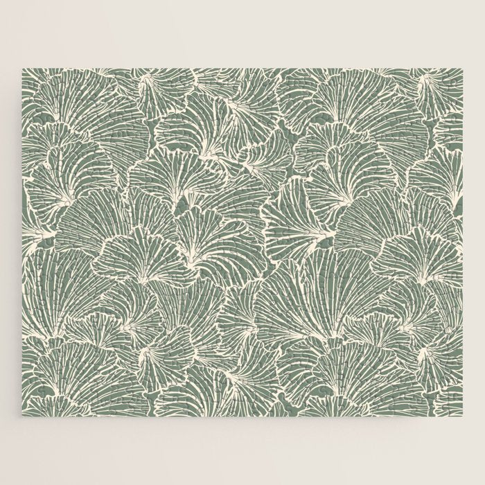 Decorative Nature Pattern, Sage Green and Ivory, Floral Prints Jigsaw Puzzle Gallery Image 1