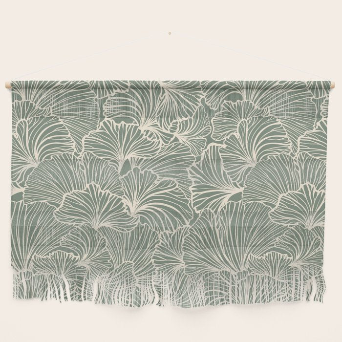 Decorative Nature Pattern, Sage Green and Ivory, Floral Prints Wall Hanging Gallery Image 1