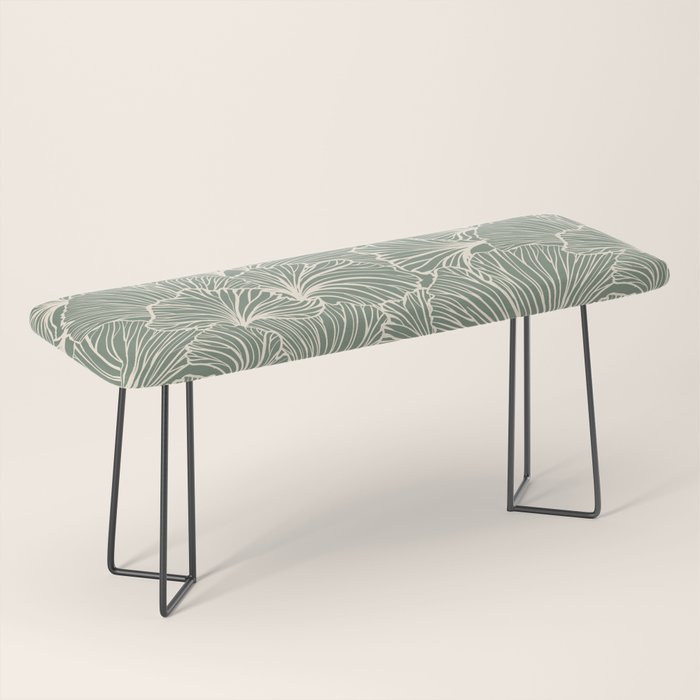 Decorative Nature Pattern, Sage Green and Ivory, Floral Prints Bench Gallery Image 1