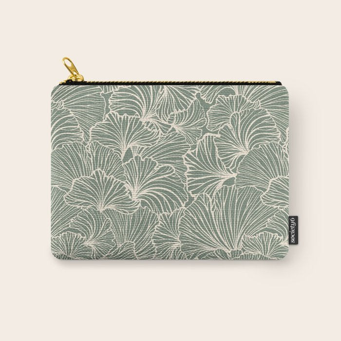 Decorative Nature Pattern, Sage Green and Ivory, Floral Prints Carry All Pouch Gallery Image 1