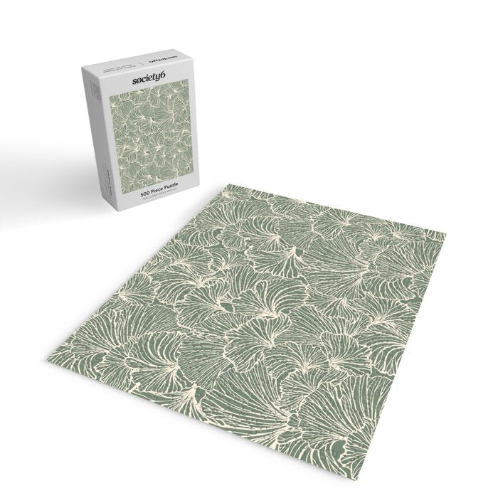 Decorative Nature Pattern, Sage Green and Ivory, Floral Prints Jigsaw Puzzle Gallery Image 2
