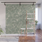 Decorative Nature Pattern, Sage Green and Ivory, Floral Prints Wall Mural Gallery Image 1
