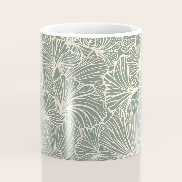 Decorative Nature Pattern, Sage Green and Ivory, Floral Prints Coffee Mug Gallery Image 4