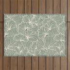 Decorative Nature Pattern, Sage Green and Ivory, Floral Prints Outdoor Rug Gallery Image 1