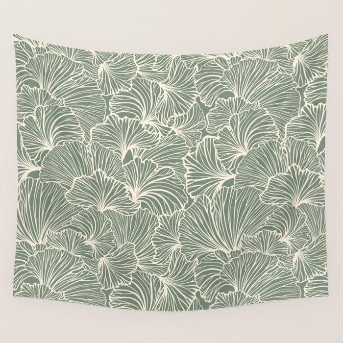 Decorative Nature Pattern, Sage Green and Ivory, Floral Prints Wall Tapestry Gallery Image 1