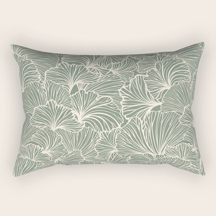 Decorative Nature Pattern, Sage Green and Ivory, Floral Prints Rectangular Pillow Gallery Image 1