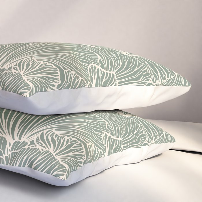 Decorative Nature Pattern, Sage Green and Ivory, Floral Prints Pillow Sham Gallery Image 3