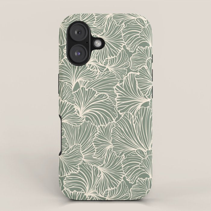 Decorative Nature Pattern, Sage Green and Ivory, Floral Prints iPhone Case Gallery Image 1