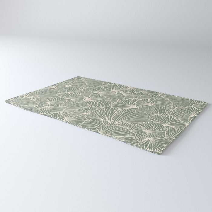 Decorative Nature Pattern, Sage Green and Ivory, Floral Prints Rug Gallery Image 3