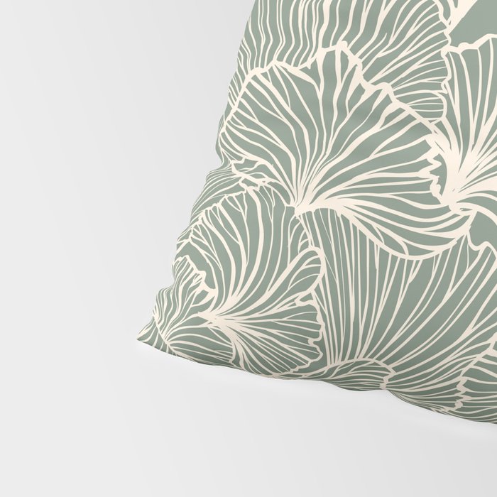 Decorative Nature Pattern, Sage Green and Ivory, Floral Prints Pillow Sham Gallery Image 4