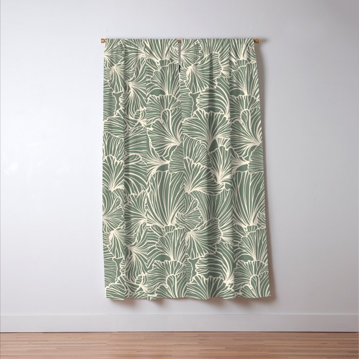 Decorative Nature Pattern, Sage Green and Ivory, Floral Prints Window Curtain Gallery Image 3