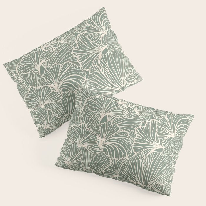 Decorative Nature Pattern, Sage Green and Ivory, Floral Prints Pillow Sham Gallery Image 1