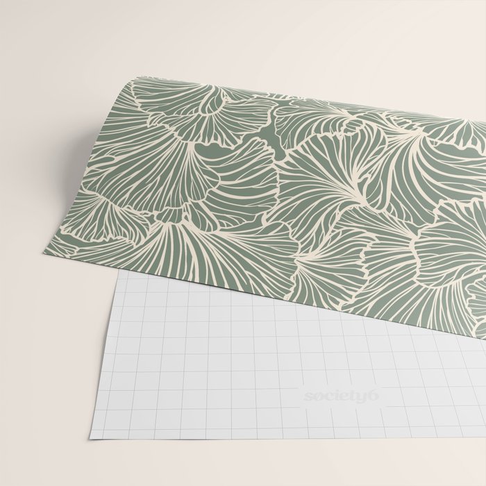 Decorative Nature Pattern, Sage Green and Ivory, Floral Prints Wrapping Paper Gallery Image 2
