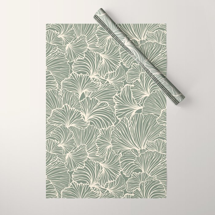 Decorative Nature Pattern, Sage Green and Ivory, Floral Prints Wrapping Paper Gallery Image 1