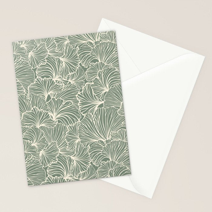Decorative Nature Pattern, Sage Green and Ivory, Floral Prints Stationery Card Gallery Image 2