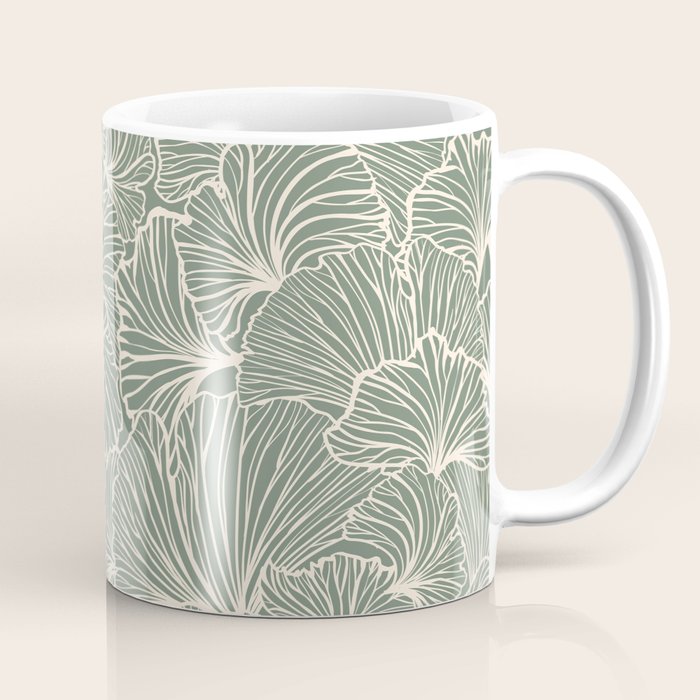 Decorative Nature Pattern, Sage Green and Ivory, Floral Prints Coffee Mug Gallery Image 1