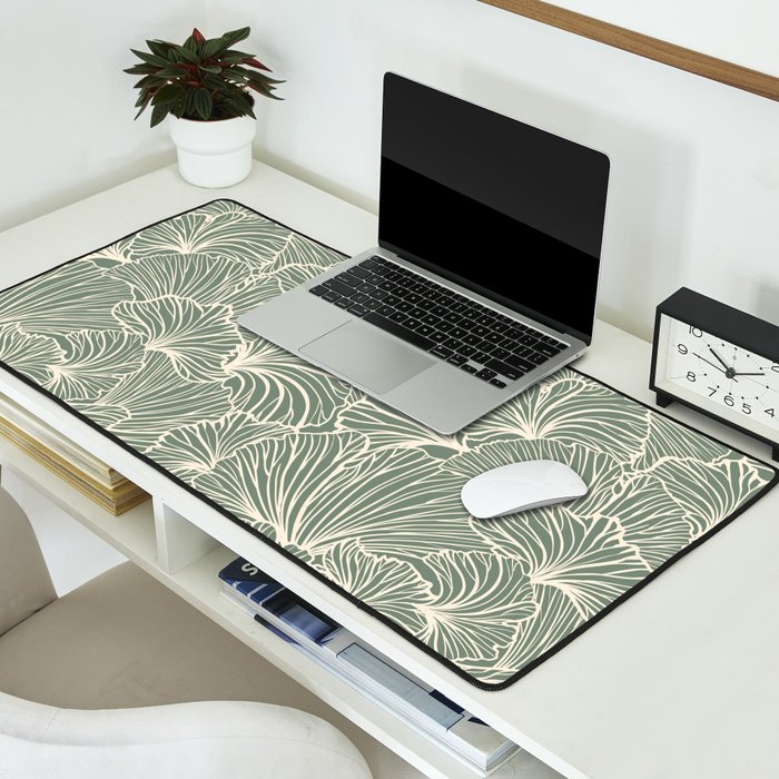 Decorative Nature Pattern, Sage Green and Ivory, Floral Prints Desk Mat Gallery Image 2
