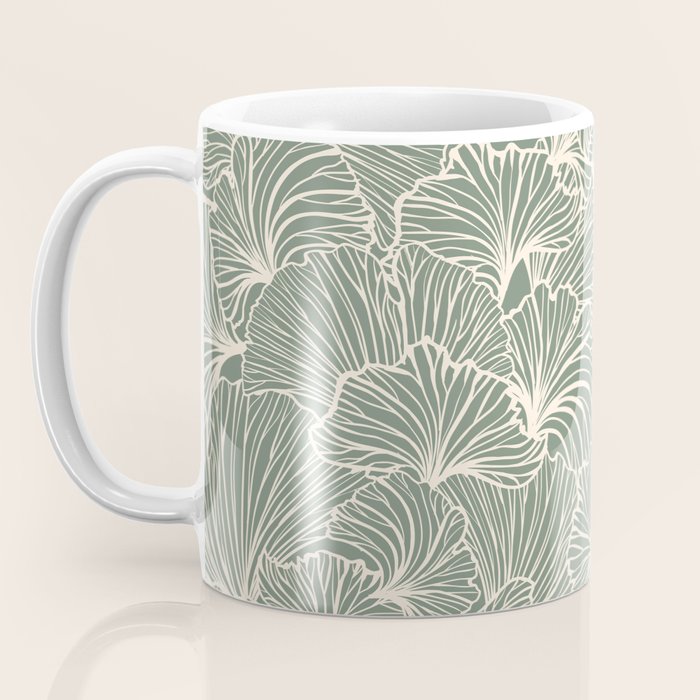 Decorative Nature Pattern, Sage Green and Ivory, Floral Prints Coffee Mug Gallery Image 3