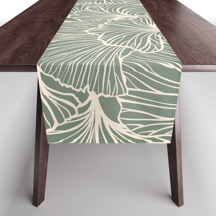 Decorative Nature Pattern, Sage Green and Ivory, Floral Prints Table Runner Gallery Image 1