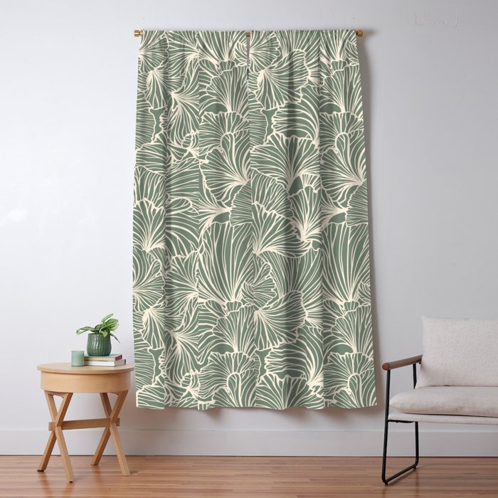 Decorative Nature Pattern, Sage Green and Ivory, Floral Prints Window Curtain Gallery Image 5