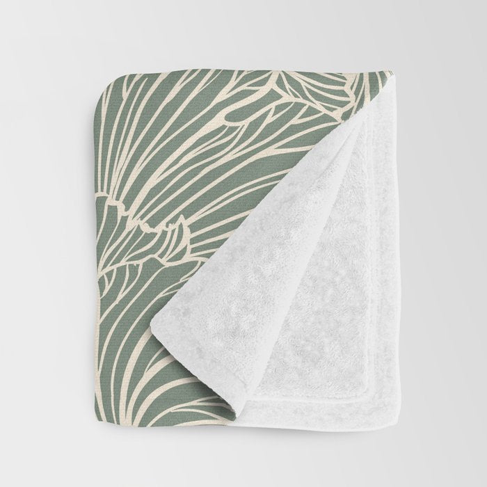 Decorative Nature Pattern, Sage Green and Ivory, Floral Prints Throw Blanket Gallery Image 3