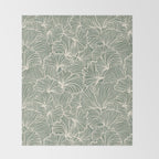 Decorative Nature Pattern, Sage Green and Ivory, Floral Prints Throw Blanket Gallery Image 2