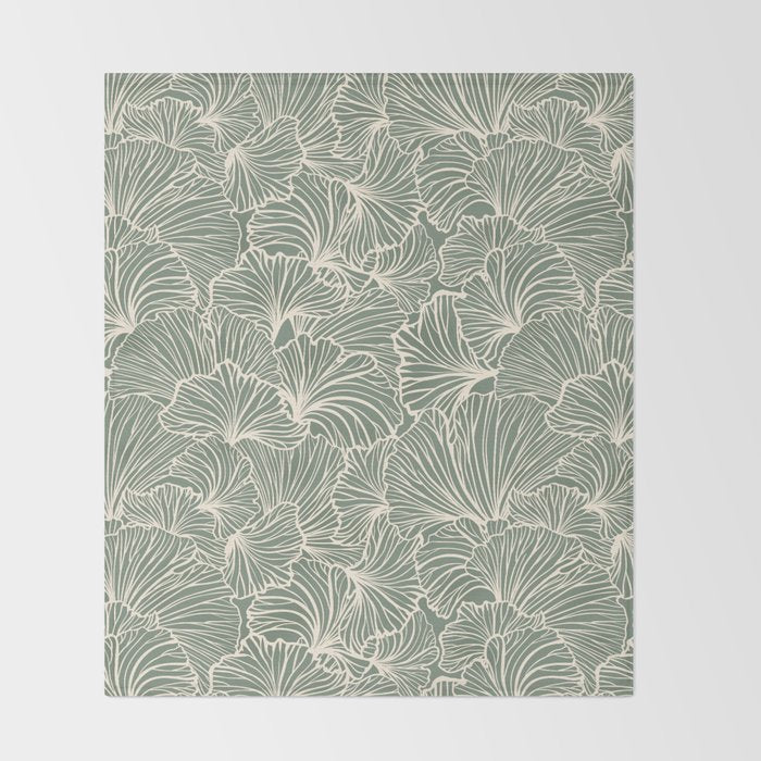 Decorative Nature Pattern, Sage Green and Ivory, Floral Prints Throw Blanket Gallery Image 2