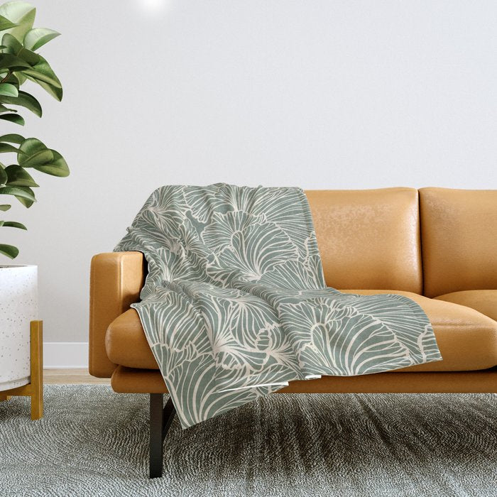 Decorative Nature Pattern, Sage Green and Ivory, Floral Prints Throw Blanket Gallery Image 1