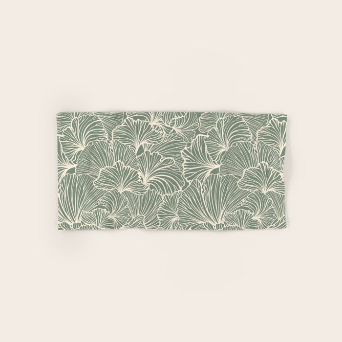 Decorative Nature Pattern, Sage Green and Ivory, Floral Prints Bath Towel Gallery Image 1