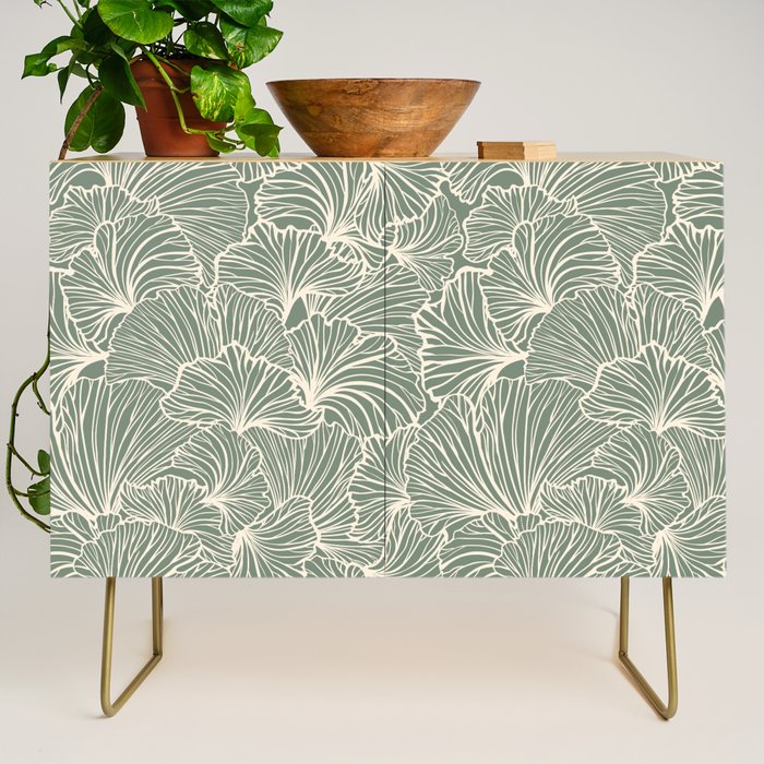 Decorative Nature Pattern, Sage Green and Ivory, Floral Prints Credenza Gallery Image 1