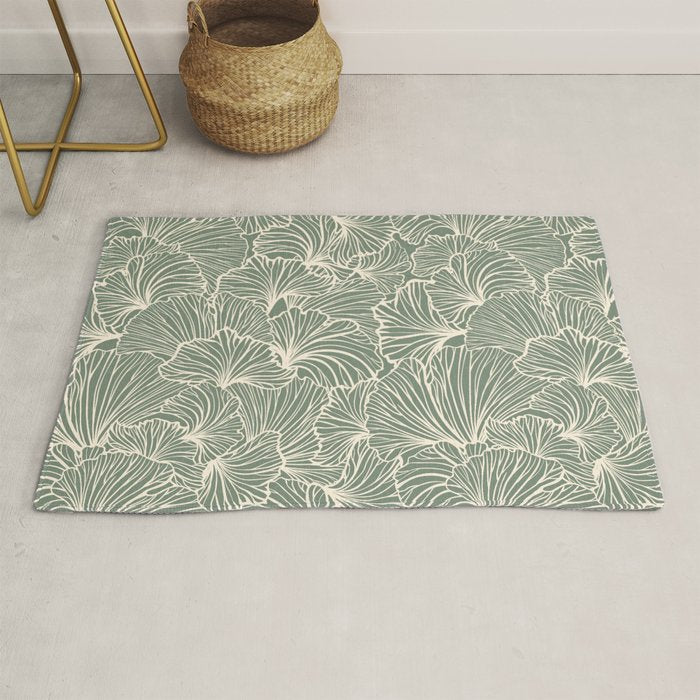 Decorative Nature Pattern, Sage Green and Ivory, Floral Prints Rug Gallery Image 1