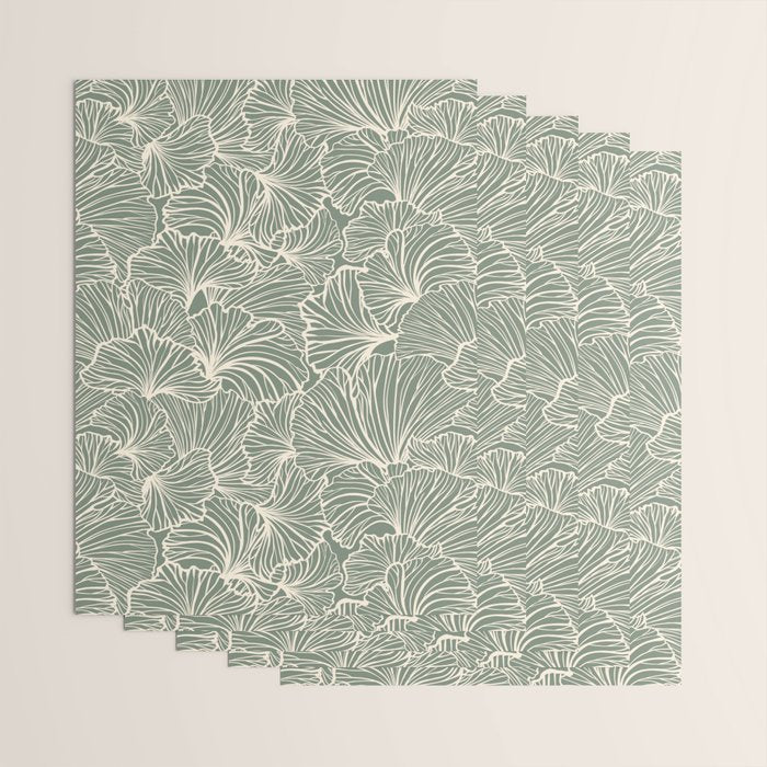 Decorative Nature Pattern, Sage Green and Ivory, Floral Prints Wrapping Paper Gallery Image 3