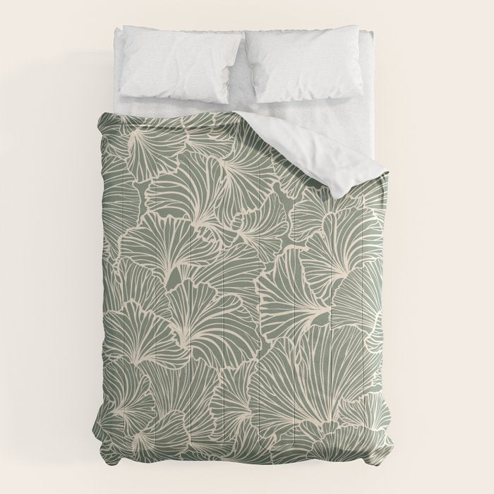Decorative Nature Pattern, Sage Green and Ivory, Floral Prints Comforter Gallery Image 6
