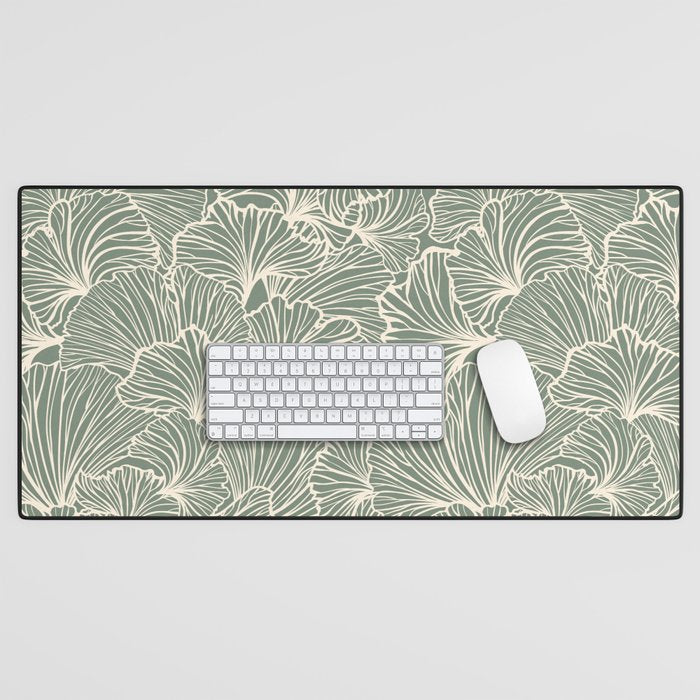Decorative Nature Pattern, Sage Green and Ivory, Floral Prints Desk Mat Gallery Image 1