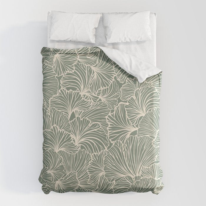 Decorative Nature Pattern, Sage Green and Ivory, Floral Prints Duvet Cover Gallery Image 6