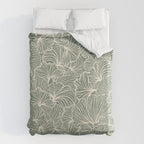 Decorative Nature Pattern, Sage Green and Ivory, Floral Prints Duvet Cover Gallery Image 6