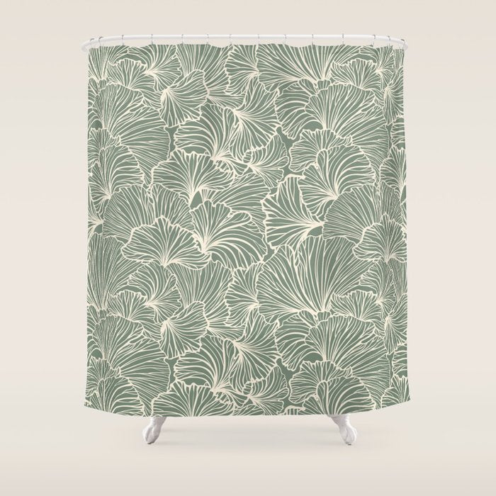 Decorative Nature Pattern, Sage Green and Ivory, Floral Prints Shower Curtain Gallery Image 1