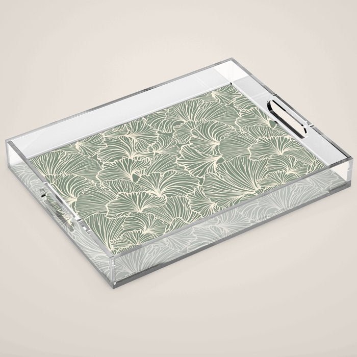 Decorative Nature Pattern, Sage Green and Ivory, Floral Prints Acrylic Tray Gallery Image 1