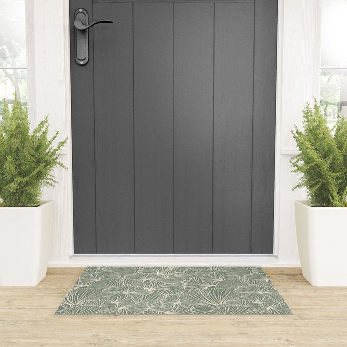 Decorative Nature Pattern, Sage Green and Ivory, Floral Prints Welcome Mat Gallery Image 3