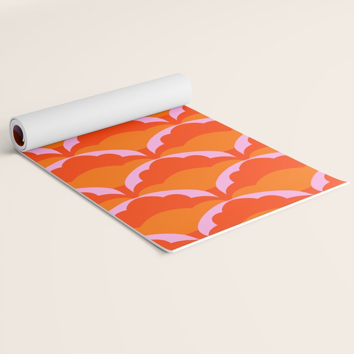 Orange Scalloped Floral Pattern Yoga Mat Gallery Image 2