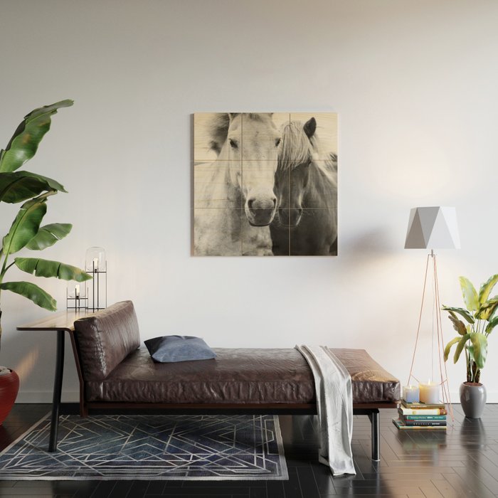 Black and White Horses Wood Wall Art Gallery Image 2