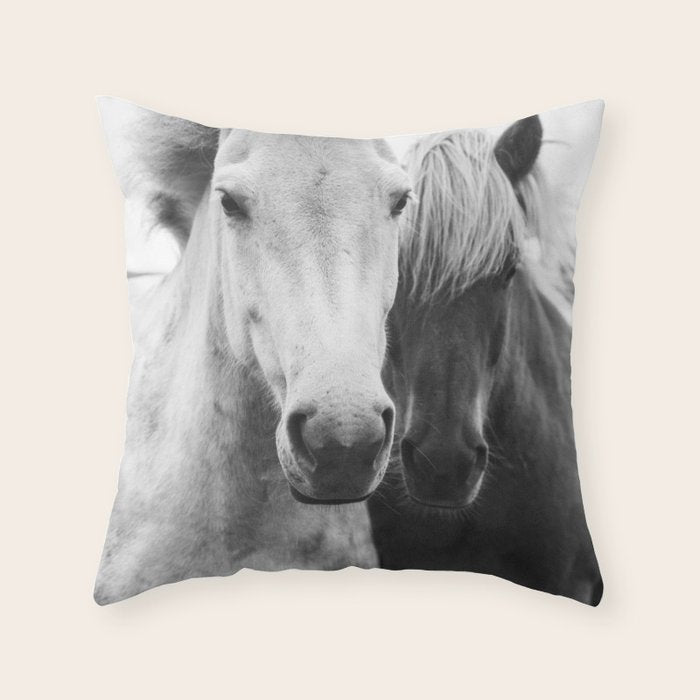 Black and White Horses Throw Pillow Gallery Image 1