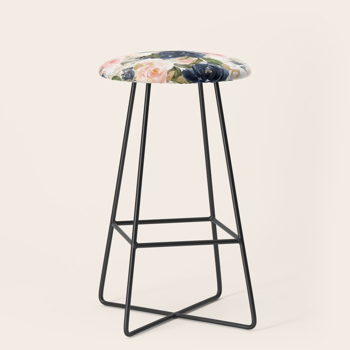 Navy Pink Watercolor Floral Pattern Nursery Flowers Stool Gallery Image 1