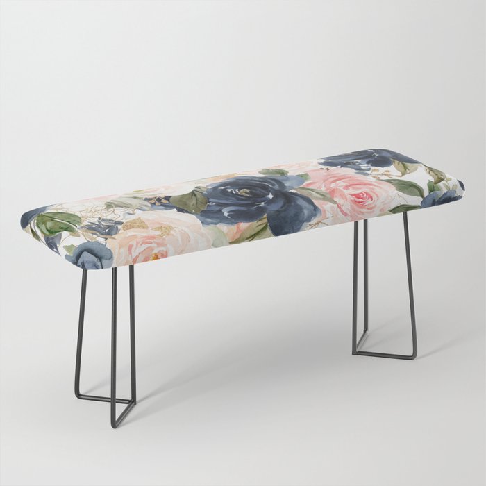 Navy Pink Watercolor Floral Pattern Nursery Flowers Bench Gallery Image 1