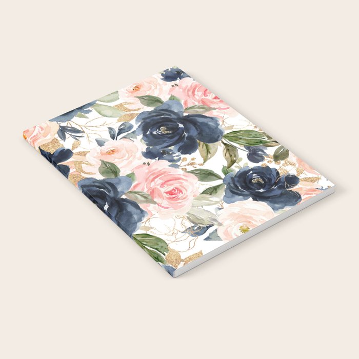 Navy Pink Watercolor Floral Pattern Nursery Flowers Notebook Gallery Image 1