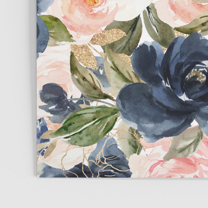 Navy Pink Watercolor Floral Pattern Nursery Flowers Poster Gallery Image 3