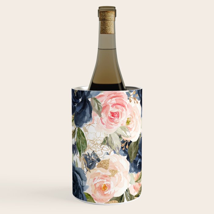 Navy Pink Watercolor Floral Pattern Nursery Flowers Wine Chiller Gallery Image 2