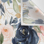 Navy Pink Watercolor Floral Pattern Nursery Flowers Wall Tapestry Gallery Image 3