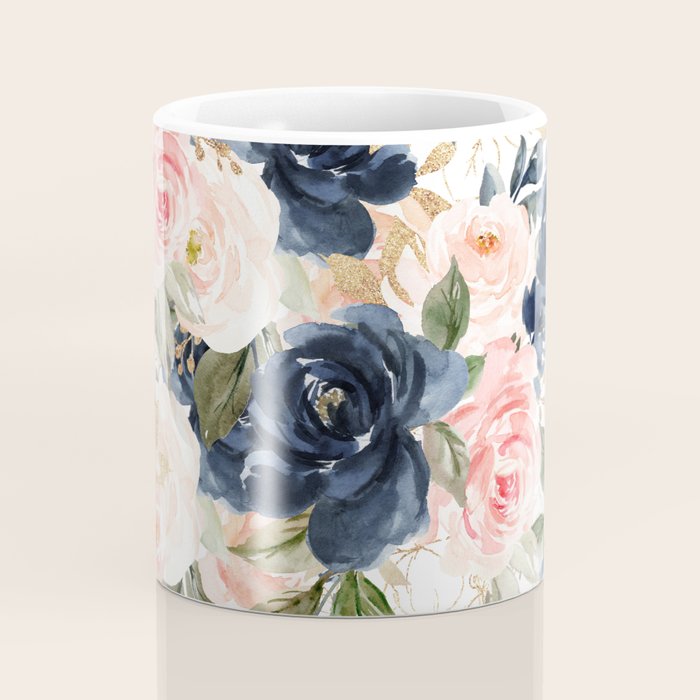 Navy Pink Watercolor Floral Pattern Nursery Flowers Coffee Mug Gallery Image 4